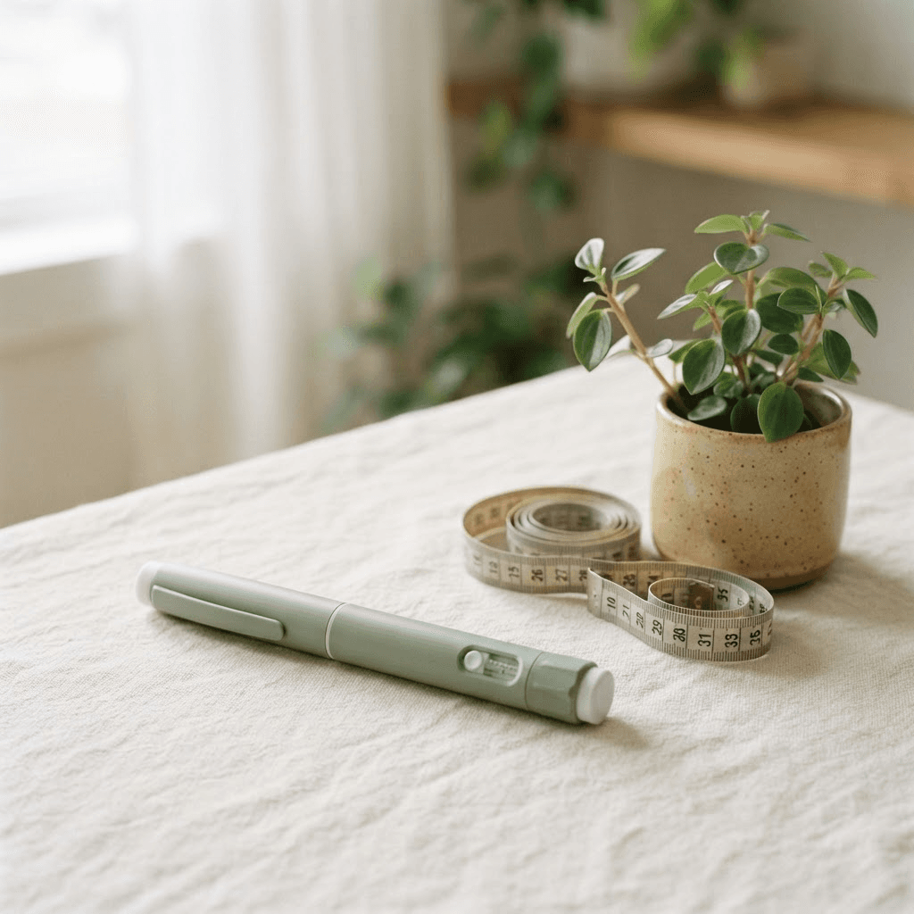 An FDA-approved GLP-1 weight loss medication pen on a neutral surface